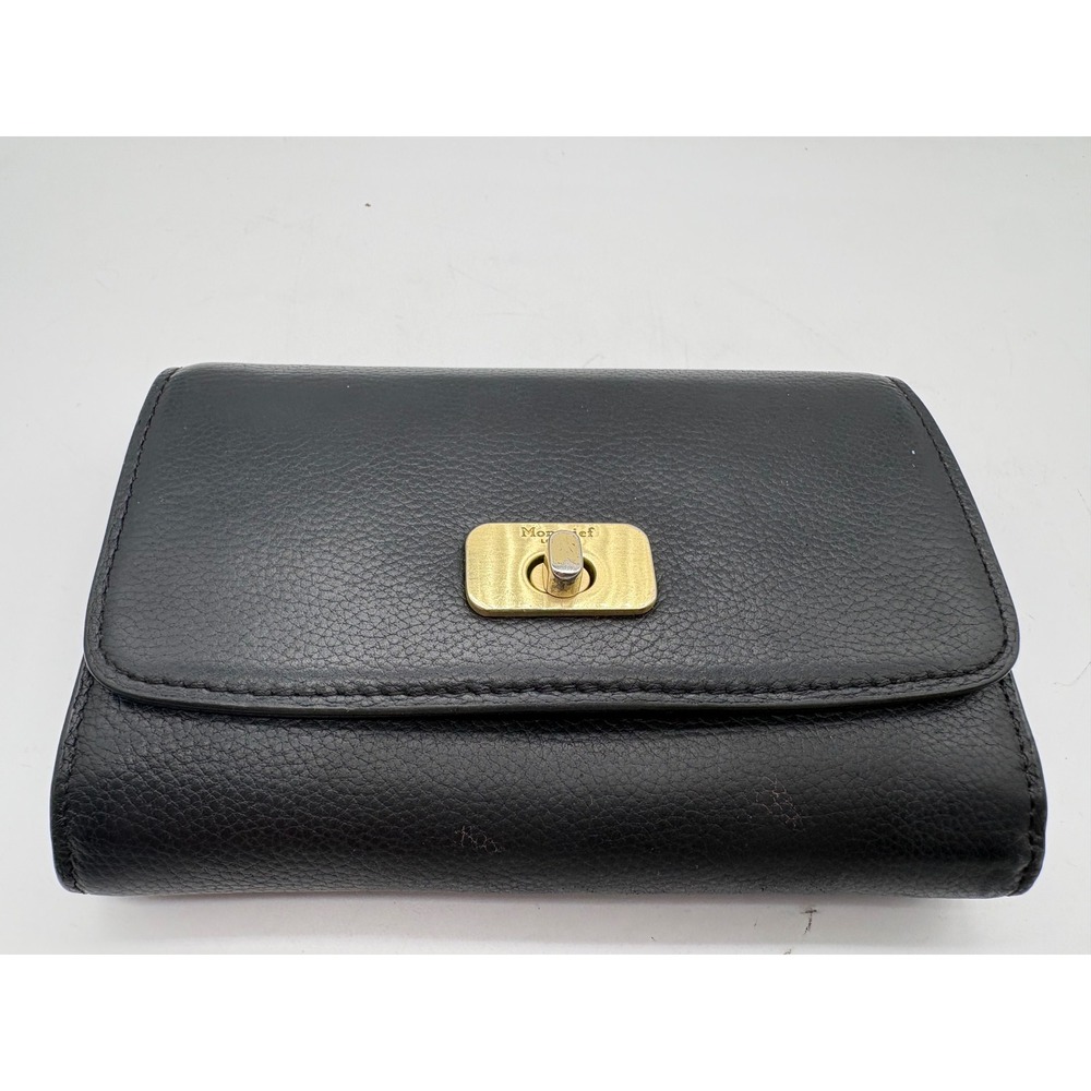 Moncrief London Larissa Black Leather Flap Wallet Gold Turn Twist Lock Clasp